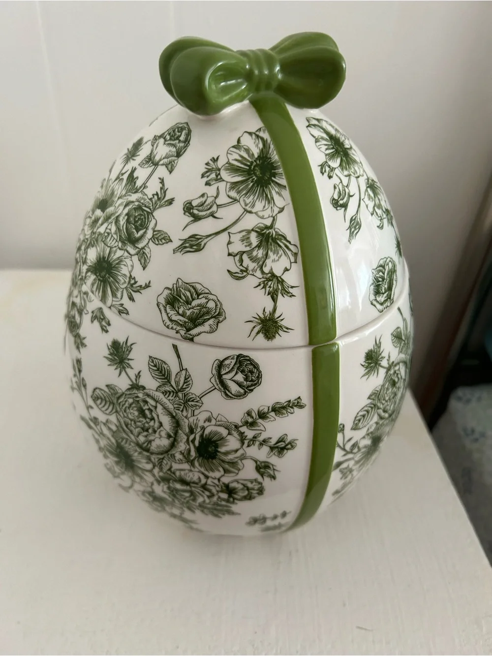 HOMEWORX GORGEOUS Floral Ceramic Egg Candle Holder or Canister w/Bow Accent